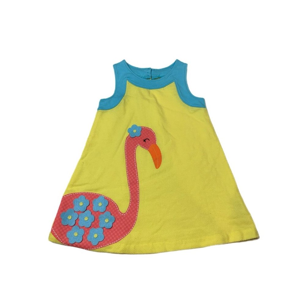 J Khaki Girls Yellow Blue Floral Flamingo Sleeveless Dress 2T